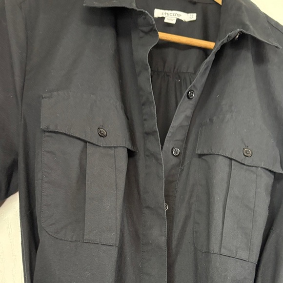 Chico's Black Eyelet Hem Midi Dress with Tie Belt & Pockets Sz 2.5 (14) - Picture 8 of 14